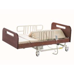 [ 輪椅王 ] 帶有木框架的 Oasis WCF-6AM 三功能電動護理床的圖像。