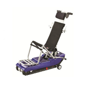 Wheelchair King is a portable purple stair-climbing wheelchair, equipped with a black seat and headrest. It adopts the reliable engineering design of Taiwan's advantage HKE209 [Crawler-type stair climber with wheelchair] standing product.