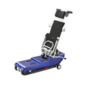 The Taiwanese Merits HKE209 [Crawler Type - Wheelchair Carrying Stair Climb] series product from Merits, the king of wheelchairs in Taiwan, is an electric stair climbing chair with a blue track, specially designed to help people with mobility impairments go up and down stairs.