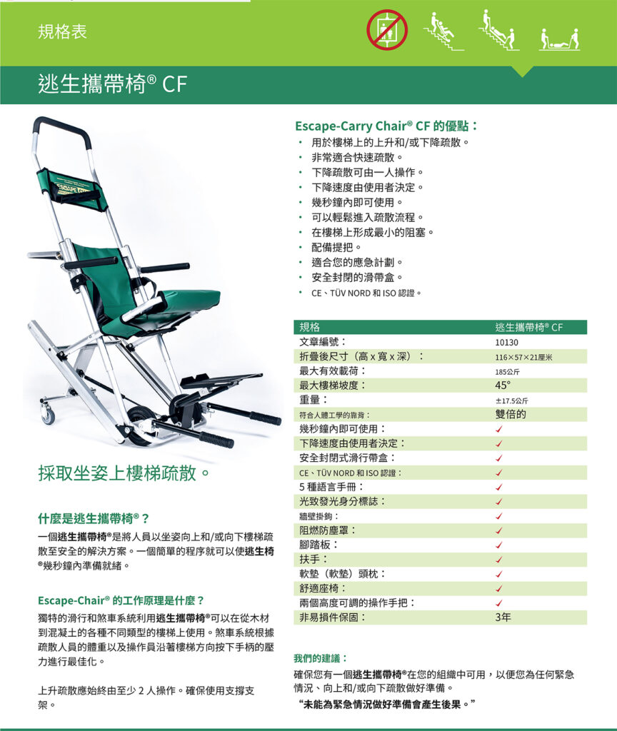 [ 輪椅王 ] 樓梯逃生椅Escape Mobility - Escape-Carry Chair CF 中文手冊。