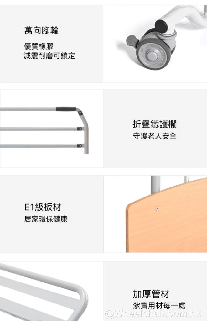 各種類型的電動醫療床Reh床欄均以中文顯示。
