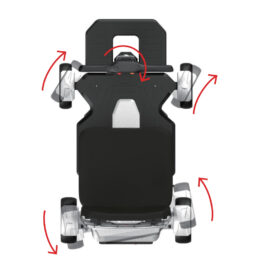 [ 輪椅王 ] 一輛摩托車的黑白影像，箭頭指向不同的方向。