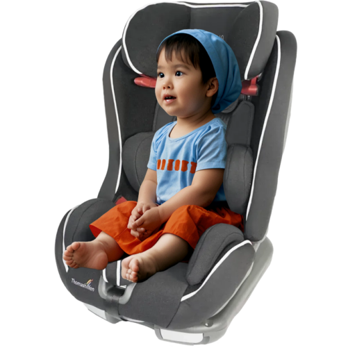 [Wheelchair King] A child wearing a blue hat, blue shirt and orange pants is sitting in a black and gray German AVOVA Sperling Reha children's car bread (originally imported).
