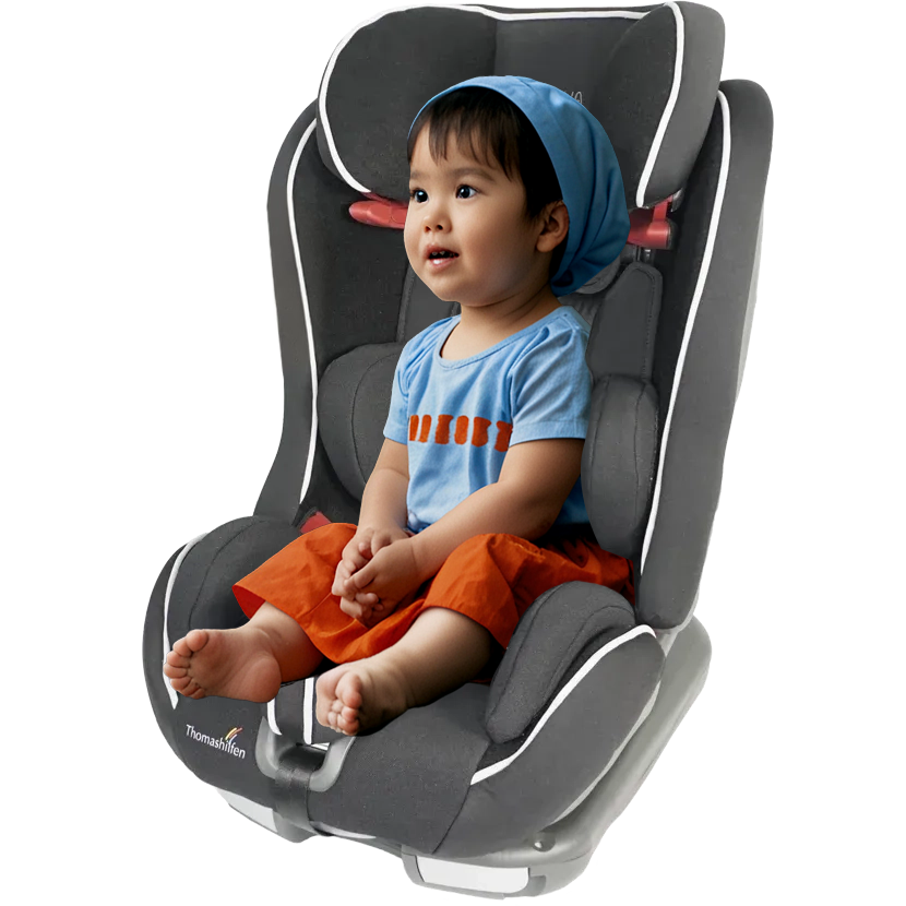 [Wheelchair King] A child wearing a blue hat, blue shirt and orange pants is sitting in a black and gray German AVOVA Sperling Reha children's car bread (originally imported).